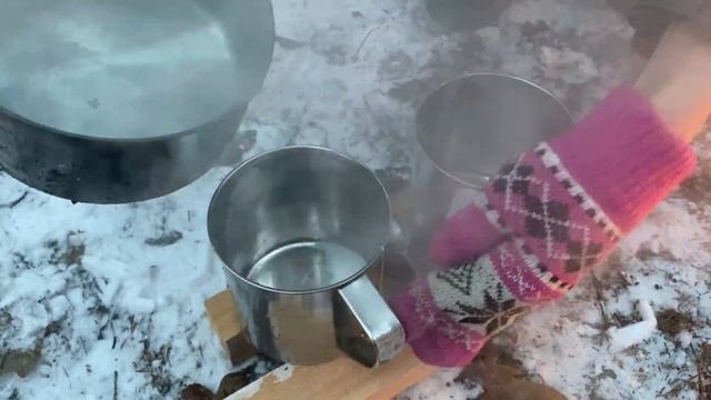 Кемпинг ⛺️ зимой в заснеженную погоду. Winter holidays . Ужинаем с женой в зимнем лесу. Природа смотреть онлайн