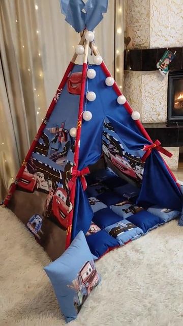 Вигвам для ребенка "Тачки" Bon Bon на синем Детская палатка Полный комплект ! смотреть онлайн