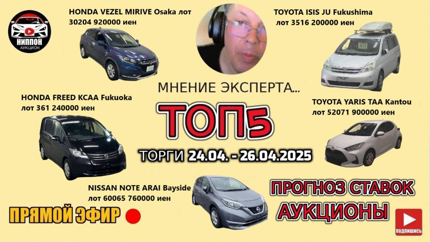 💥 Прогноз ставок на авто аукционах в Японии! Торги 24.04. – 26.04.2025. Расчет стоимости..