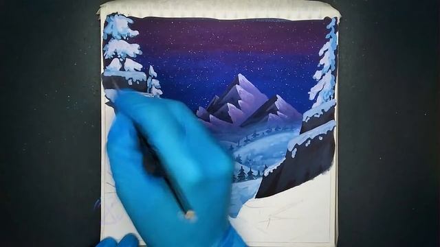 Одинокая палатка в горах ❄ (рисунок темперой)