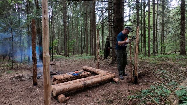 Строю балаган в лесу | БУШКРАФТ | Одиночный выход в лес