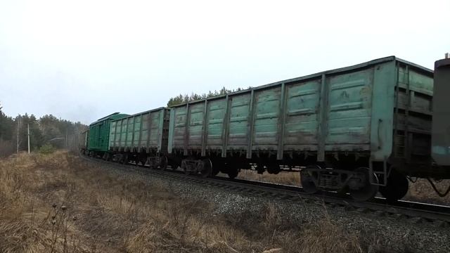 "Динозавр". 2ТЭ116-510 с грузовым поездом и приветливой бригадой смотреть онлайн