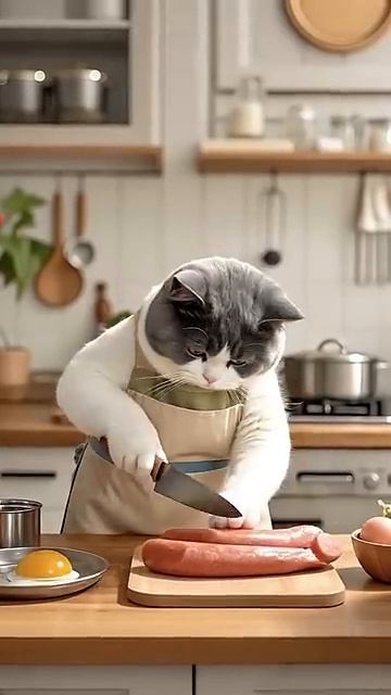 Cat Chef's Egg Fried Rice #cat #cute #cats #funny #funnycats #animals #cutecat #