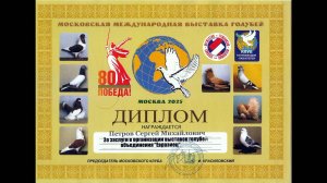 Голуби. Награда - Диплом Московского клуба голубеводов 2025