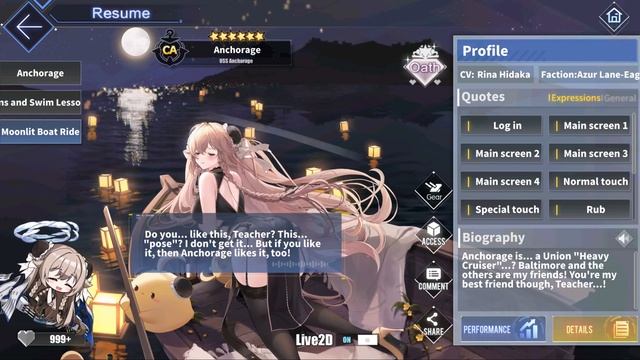 Azur Lane: New USS Anchorage L2D Skin Talk & Move (Moonlit Boat Ride)
