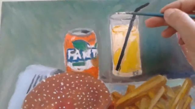 Still life FAST FOOD.Oil,canvas.Натюрморт с фастфудом.