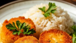 Рыбные котлетки с рисом на ужин.