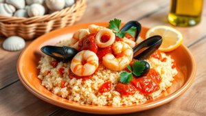 Кускус с морепродуктами: сочные Креветки, Мидии и Кальмары в ароматном облаке специй