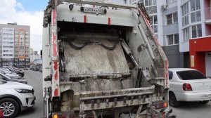 Мусоровоз ТН-55 на шасси МАЗ-6312 (А 209 ХХ 122). Работа с евробаками. / Garbage truck MAZ-6312.