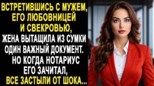 Встретившись с мужем, его любовницей и свекровью, жена вытащила из сумки один важный документ. Но...
