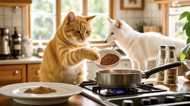 The Cat Rescues an Arctic Fox and Brings It Home to Prepare a Tasty Feast#cat #c