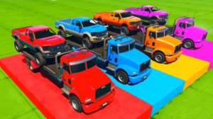 Цветные Грузовики Автовозы и Джипы Мультик про Цветные Машинки для детей Учим Цвета