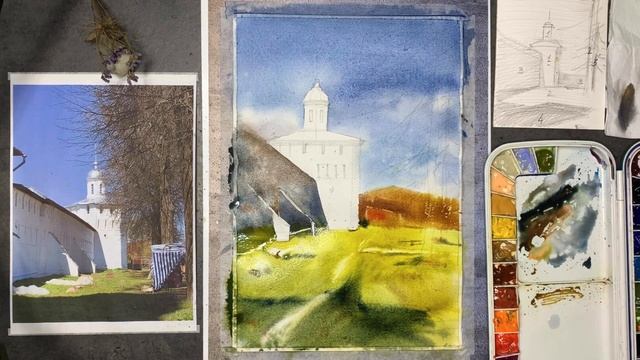 Пейзаж с монастырской башней смотреть онлайн