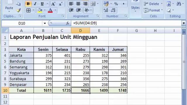 Pertemuan 05 : Menggunakan SUM, AutoSUM dan SUMIF pada Excel