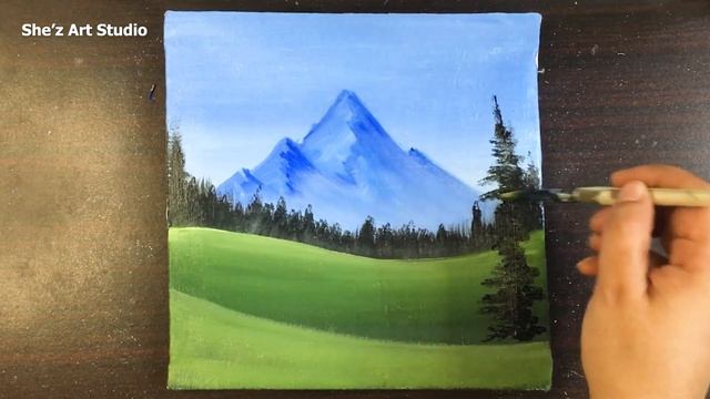 Faraway Mountain Landscape Scene Painting on Canvas | Acrylic Painting for beginners смотреть онлайн