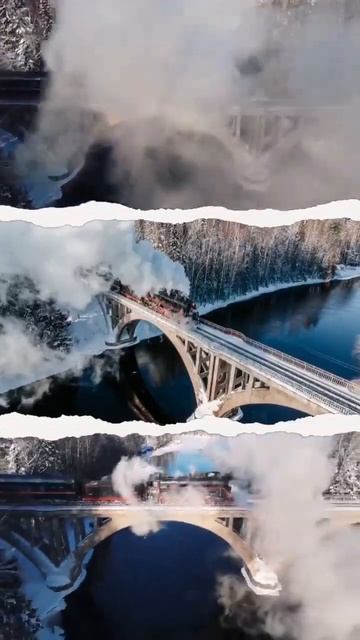 Рускеальский экспресс на арочном мосту реки Янисйоки 🚂 #рускеала #рускеальскийэкспресс #ретропоезд смотреть онлайн