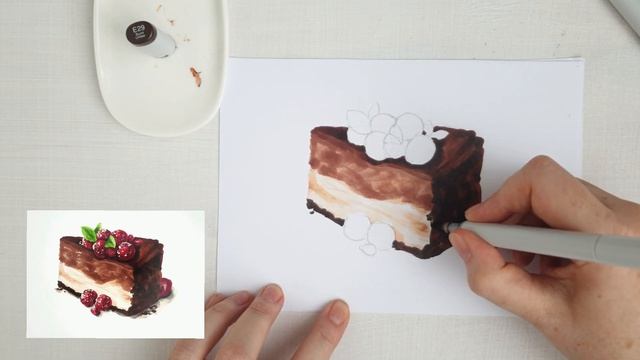 Как нарисовать маркерами пирожное  (Видео-урок по рисованию маркерами)