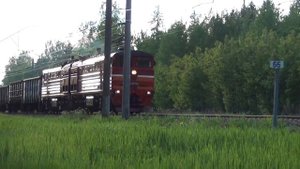 Тепловоз 2ТЭ10М-3451, с грузовым поездом, близ о.п. Юмправа.