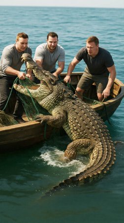 Рыбаки помогли морскому крокодилу отцепиться