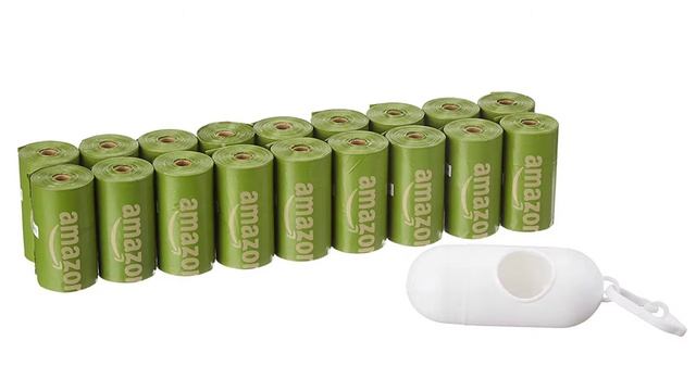 #4 Amazon Basics Unscented Dog Poop Bags with Dispenser and Leash Clip, Large 9x13-Inch Bags