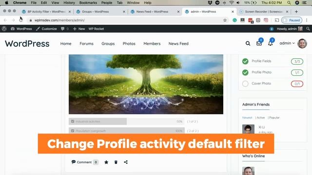 Change default Everything activity or remove activity type from BuddyPress sitewide and Profile wal