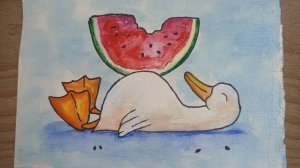 Рисунок акварелью / Гусь объелся арбуза