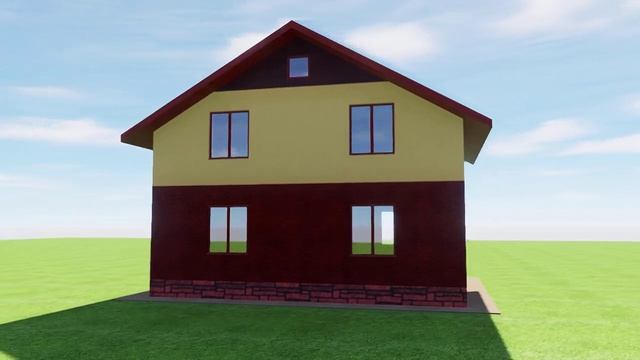 Проект мансардного 2-х этажного дома с крыльцом, большой гостиной-кухней-столовой и 4-мя спальнями