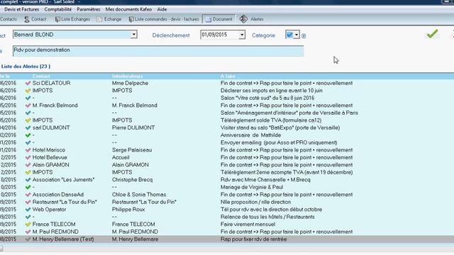 Gestion des alertes dans le logiciel Kafeo