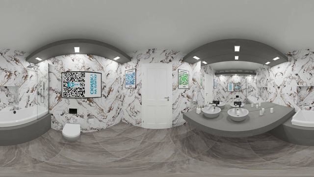 Керамогранит Primavera Тайшань TP66M14 в интерьере. Визуализация в ванной комнате. Панорама 360. смотреть онлайн