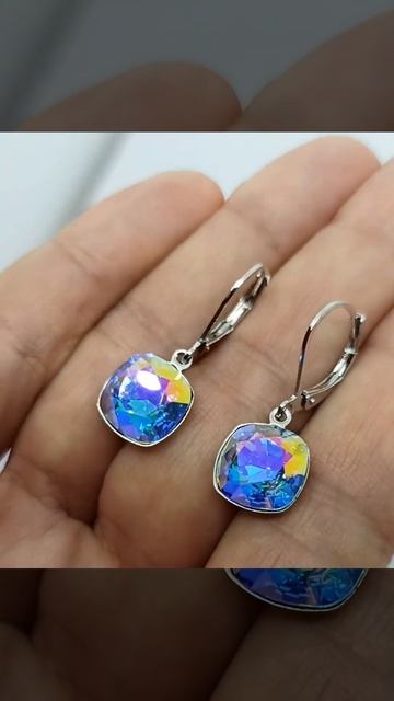Серьги висячие с кристаллом Сваровски Square Rhinestone смотреть онлайн