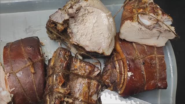 Грудинка горячего копчения. Варено копченая.