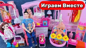 Играем в куклы БАРБИ 👑🛏️ Распаковка спальни Барби с горкой – 11 минут ASMR для девочек 👑🛏️
