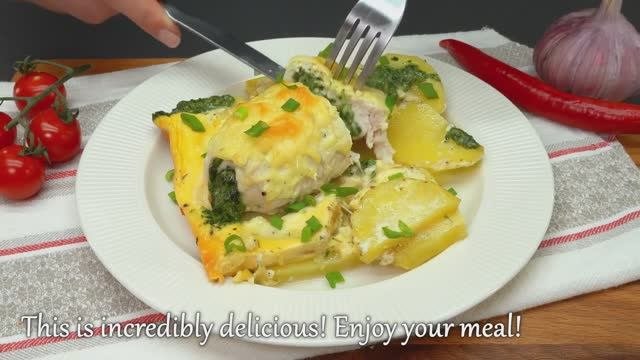 Запеченные рулеты из куриного филе с шпинатом и сыром
