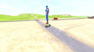 Big & Small Capitan America on the Skate Board vs IronMan the Tank Engine Train | BeamNG.Drive