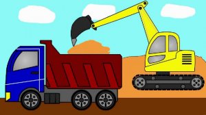 Мультик про экскаватор. Изучаем цвета. Мультик - Раскраска. Рабочие машины