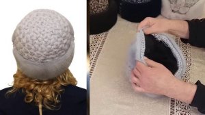 Шапка "Снежинка" из трикотажа отделанная мехом морки