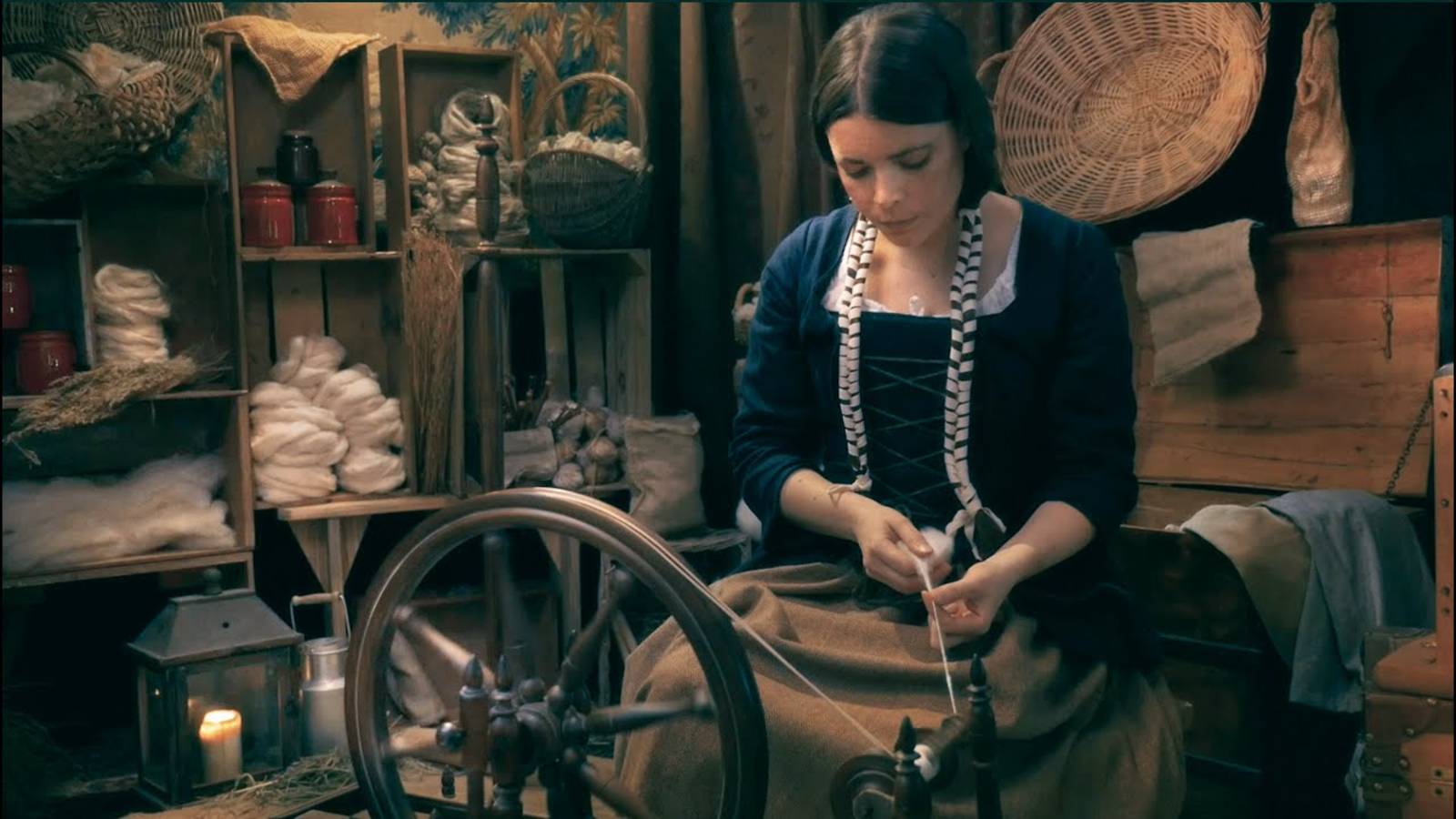 [Moonlight Cottage ASMR] The Spinner (wool spinning, knitting, wood sounds, unintelligible whispers)