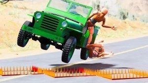 Автокатастрофы на скоростной полосе с шипами 😂 #43 - BeamNG Drive