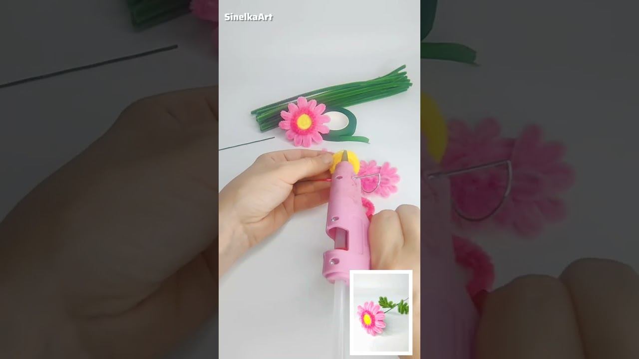 Гербера розовая цветы из синельной проволоки /  DIY / Tutorial / Синельная проволока мастер класс
