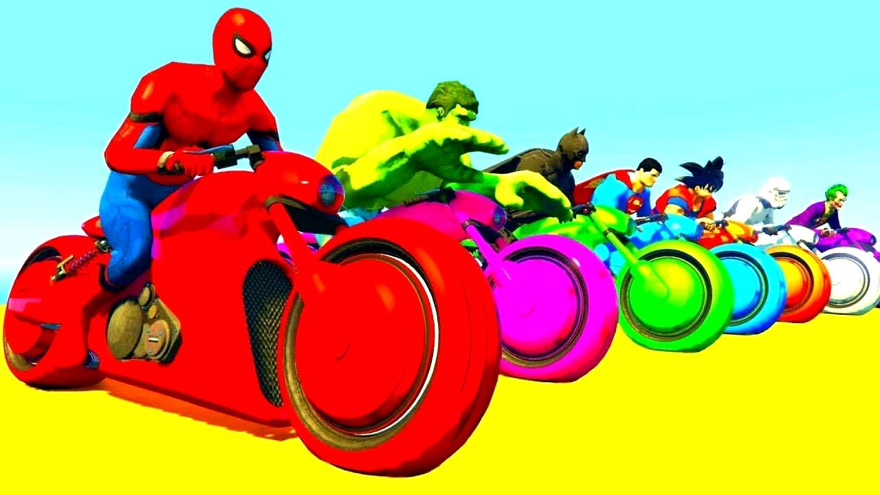 Мультики для Детей с Забавными Супергероями Электрические Мотоциклы, Велосипеды, Водные Мотоциклы