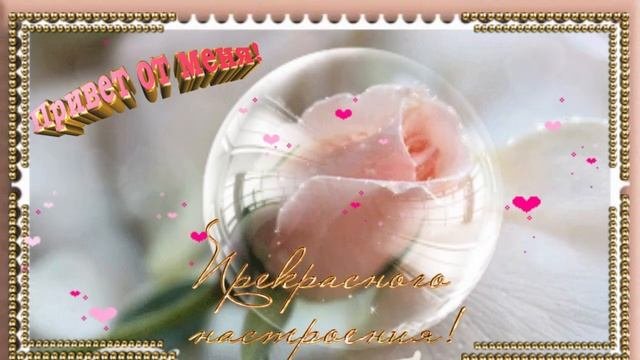 Привет!  Музыкальная открытка  с пожеланием доброго,  хорошего дня отличного настроения, счастья!