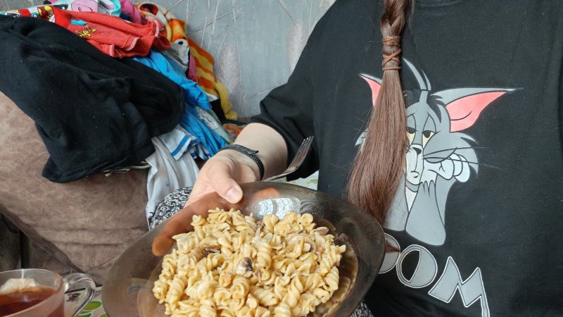 макароны с шампиньонами на обед