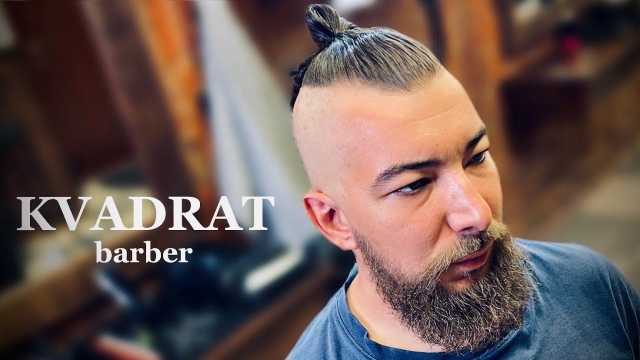 Как подстричь Топ Кнот / Как сбрить виски в мужской стрижке / Мужская стрижка хвост / Стрижка бороды смотреть онлайн