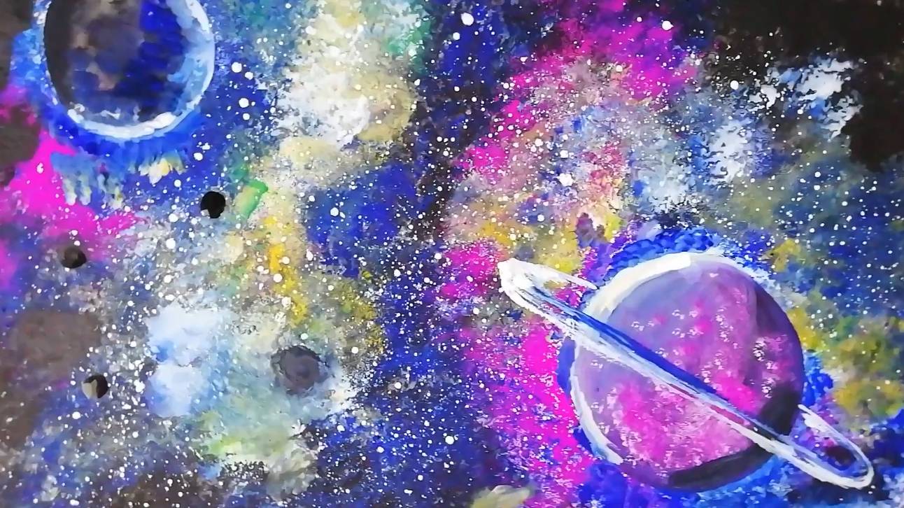 Как нарисовать космос губкой для посуды и гуашью: секреты необычных техник! смотреть онлайн
