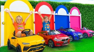 Влад и Ники. Крис и Приключение в гараже с машинками - Изучаем цвета для детей.