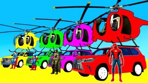 Мультики про цветные МАШИНКИ внедорожники вертолеты и супергерое для детей с детскими песенками