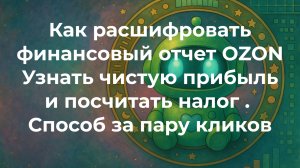 Как БЕСПЛАТНО получить финансовый отчет на Озоне за 2 минуты, узнать прибыль и посчитать налог?