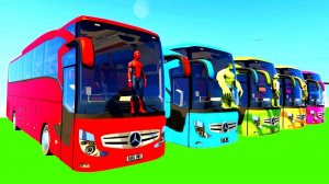 Мультики про цветные автобусы и мотоциклы с супергероями мультик для детей с детскими песенками