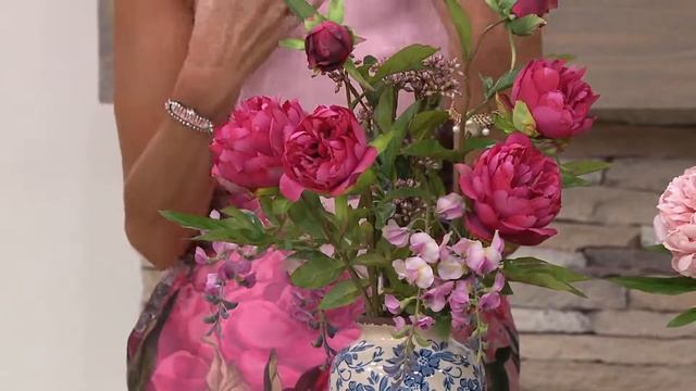 Peony and Wisteria Arrangement in Blue and Cream Pot by Peony on QVC