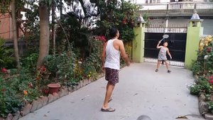 Drishya playing badminton with Papa..